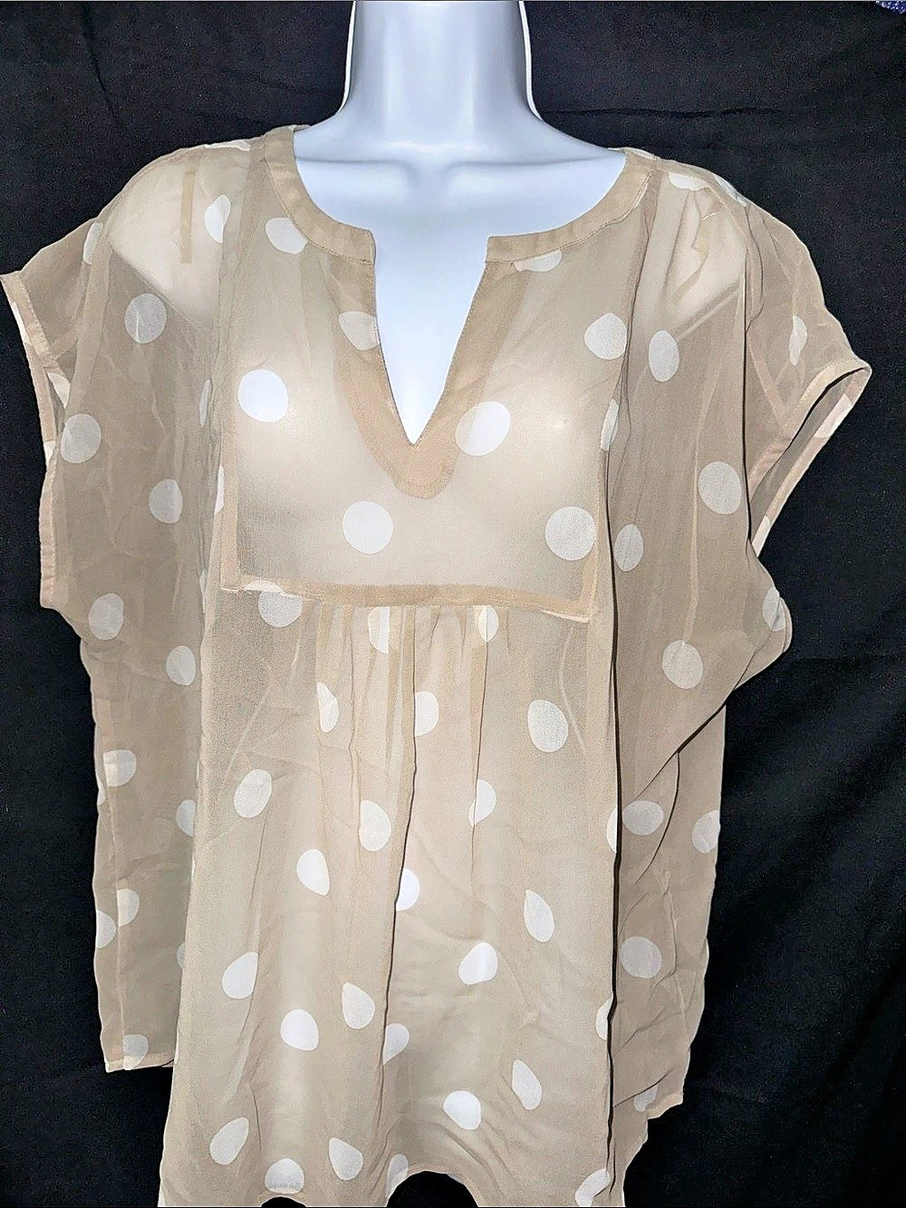 Liz Claiborne Polka Dot Blouse in Beige & White Size XL Like New